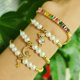 Bracelet clé lune ours en perles de cuivre: bijoux faits à la main pour femmes