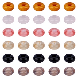 Verre de quartz cerise et topaze naturelle jade et agate blanche et quartz rose et agate grise et pierres précieuses noires perles européennes, Perles avec un grand trou   , rondelle