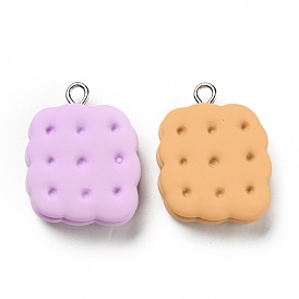 Opaque Resin Pendants, Biscuits Charm, Imitation Food, with Platinum Tone Iron Loops