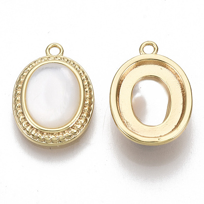 Natural Shell Pendants, with Brass Findings, Oval, Real 18K Gold Plated, Nickel Free