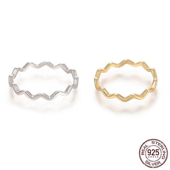 925 Sterling Silver Wavy Rings, Carved S925