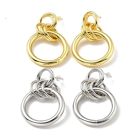 Brass Interlocking Ring Dangle Stud Earrings for Women, Lead Free & Cadmium Free & Nickel Free