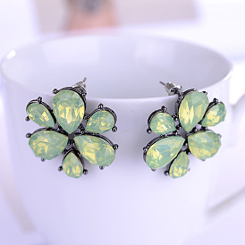 Elegant Colorful Diamond Earrings, Round Flower Studs for Women