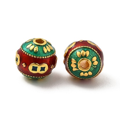 Alloy Beads, with Enamel, Round with Coins, Golden