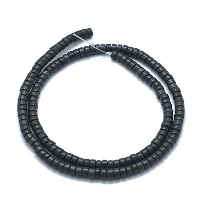Natural Black Stone Beads Strands, Flat Round/Disc