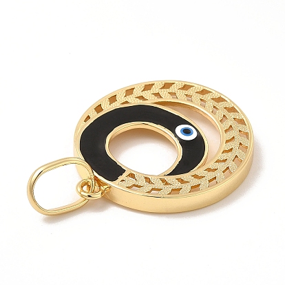 Brass Pendants, with Enamel, Real 18K Gold Plated, Long-Lasting Plated, Round Ring with Evil Eye Charm