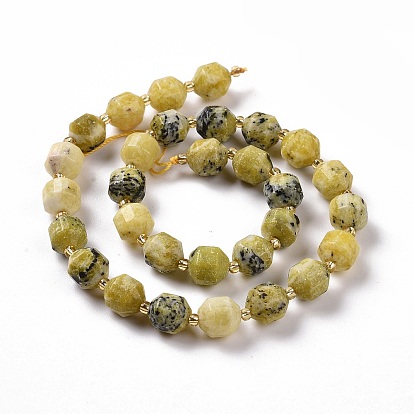 Brins de perles de jade sopt jaune naturel, avec des perles de rocaille, tambour à barillet bicône à facettes