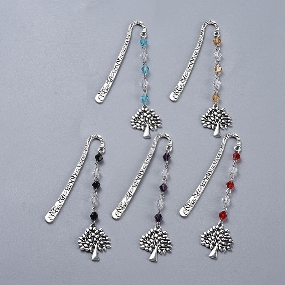 Alloy Bookmarks, with Glass Beads, Tree