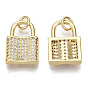 Brass Micro Pave Cubic Zirconia Pendants, with Jump Rings, Nickel Free, Lock, Clear