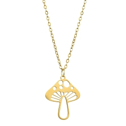 201 Stainless Steel Mushroom Pendants Necklaces, 304 Stainless Steel Cable Chain Necklaces for Women
