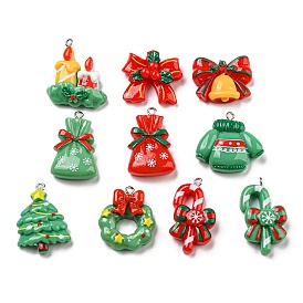 Opaque Resin Pendants, Christmas Charms with Platinum Plated Iron Loops