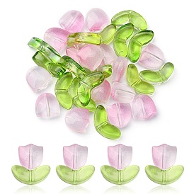30Pcs 2 Style Transparent Glass Beads, Tulip & Leaf