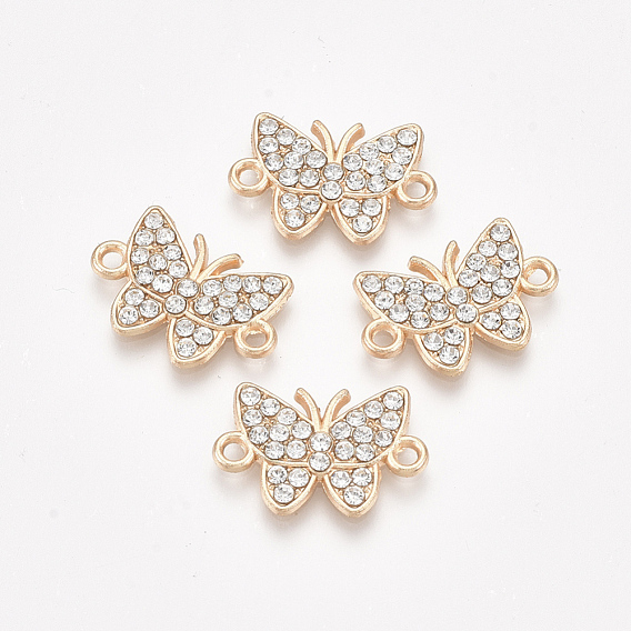 Alloy Links Connectors, with Rhinestone, Butterfly, Crystal