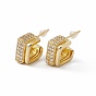 Clear Cubic Zirconia Square Stud Earrings, Brass Half Hoop Earrings for Women, Lead Free & Cadmium Free
