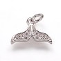 Brass Micro Pave Cubic Zirconia Charms Pendants, Whale Tail Shape