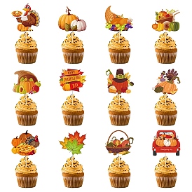 Dessus de gâteau sur le thème du jour de Thanksgiving, décoration de carte d'insertion de gâteau papaer, dinde/citrouille/feuille d'érable