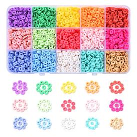 2250pcs 15 couleurs perles d'argile polymère faites à la main respectueuses de l'environnement, disque / plat rond, perles heishi