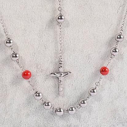 304 Stainless Steel Rosary Bead Necklaces, with Lobster Clasps, 19.6 inch(50cm)