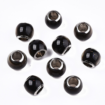 Glass European Beads, Large Hole Beads, with Platinum Tone Brass Double Cores, Rondelle, Changing Color Mood Beads