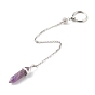 Natural Mixed Gemstone Pointed Dowsing Pendulums, with 304 Stainless Steel Split Key Rings, Bullet, Stainless Steel Color