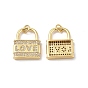 Brass Micro Pave Clear Cubic Zirconia Pendants, with Jump Ring, Lock with Word Love