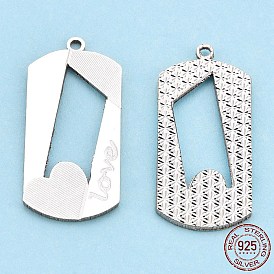 925 Sterling Silver Pendants, Hollow Oval Charms