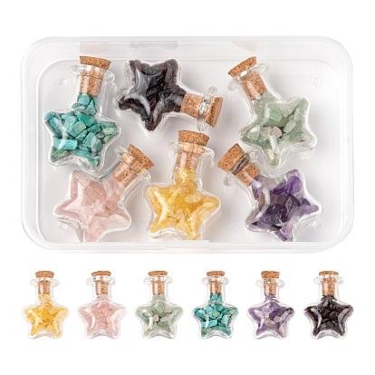 Kit de fabricación de bricolaje de botella de deseo de estrella, Incluye cuentas de piedras naturales mezcladas y botella de vidrio con forma de estrella.