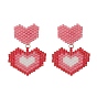Aretes colgantes de corazón doble trenzado con semillas de vidrio, joyas de latón para mujer