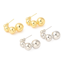 Rack Plating Brass Ear Studs, for Women, Lead Free & Cadmium Free, Long-Lasting Plated, Round