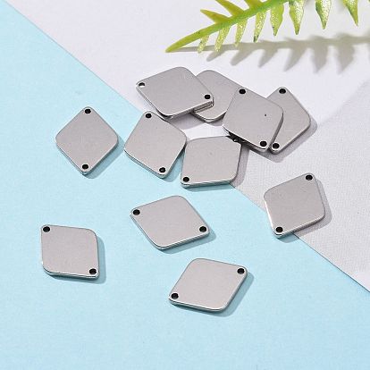 Smooth Surface Stainless Steel Rhombus Stamping Blank Tag Links Connectors, 14x11x1mm, Hole: 1mm
