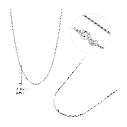 SHEGRACE 925 Sterling Silver Box Chain Necklaces, with S925 Stamp
