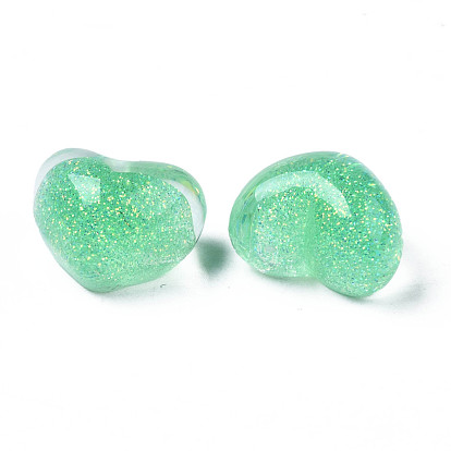 Translucent Acrylic Cabochons, with Glitter Powder, Heart
