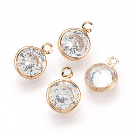 Cubic Zirconia Charms, with Brass Findings, Diamond