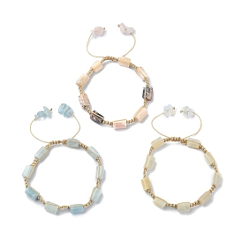 3Pcs 3 Style Natural Mixed Gemstone Cube Braided Bead Bracelets Set, Nylon Adjustable Bracelets for Women