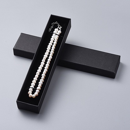 Natural Freshwater Pearl Necklaces, with 304 Stainless Steel Extender Chains and Kraft Paper Cardboard Jewelry Boxes