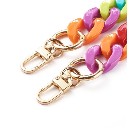 Poignées de sac, avec des chaînes d'anneaux de liaison acryliques colorées, fermoirs pivotants en alliage doré et anneaux de porte à ressort, pour accessoires de remplacement de sangles de sac