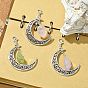 Hollow Moon Alloy Pendant Decoration, Wire Wrapped Electroplated Natural Quartz Crystal and Alloy Lobster Claw Clasps Charm