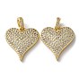 Rack Plating Clear Brass Micro Pave Cubic Zirconia Pendants, Cadmium Free & Lead Free, Heart