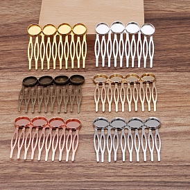 Iron Hair Comb Findings, Brass Flat Round Bezel Cabochon Settings