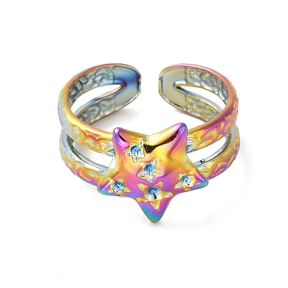 304 fornituras de anillo de puño abierto de acero inoxidable, configuración de anillo para diamantes de imitación, estrella