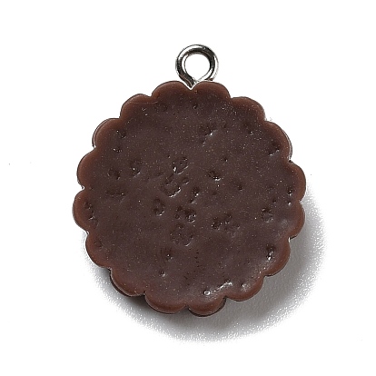 Opaque Resin Pendants, with Platinum Tone Iron Loops, Imitation Food, Biscuits with Face