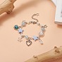 Bracelet à breloques coeur et étoile en alliage avec perle d'imitation en plastique abs pour femme