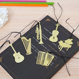 Marque-pages en laiton avec pompon, marque-page note de musique pour mélomane, or, piano/guitare/violon