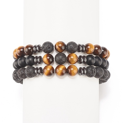 3 pcs 3 ensemble de bracelets extensibles de pierres précieuses mélangées naturelles et synthétiques de style, bijoux de pierres précieuses d'huile essentielle pour les femmes