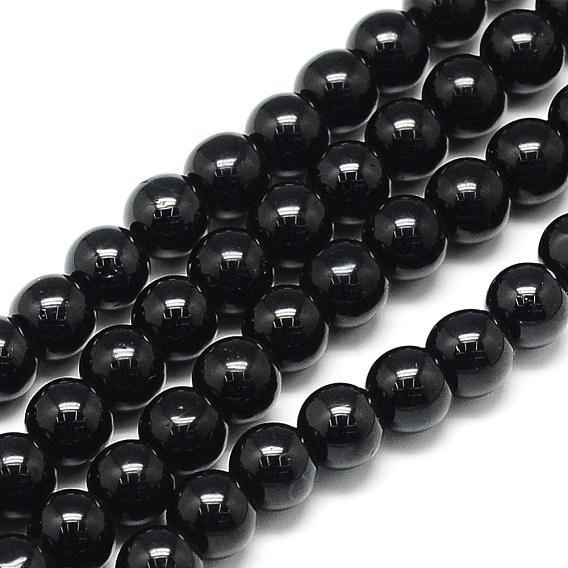 Naturelles tourmaline noire brins de perles, ronde, teint
