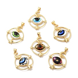 Opaque Resin Pendants, with Real 18K Gold Plated Tone Brass Findings, Ring with Eye Charm, Cadmium Free & Nickel Free & Lead Free
