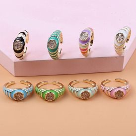 Colorful Candy Open Ring with Micro-inlaid Zircon Oil Drop Ring