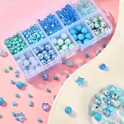 DIY Beads Jewelry Making Finding Kit, Including Imitation Jade & Crackle & Star & Heart & Round Acrylic & Glass Beads