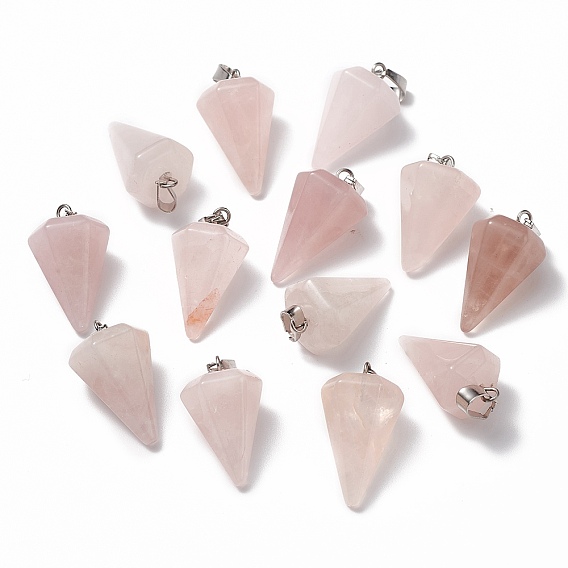 Cone/Spike/Pendulum Mixed Stone Pendants, with Platinum Plated Iron Findings, 25~27x14x14mm, Hole: 6x3mm