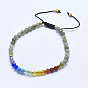 Bracelets de perles tressées naturelles de pierres précieuses, avec pierres précieuses et nylon mélangés, facette